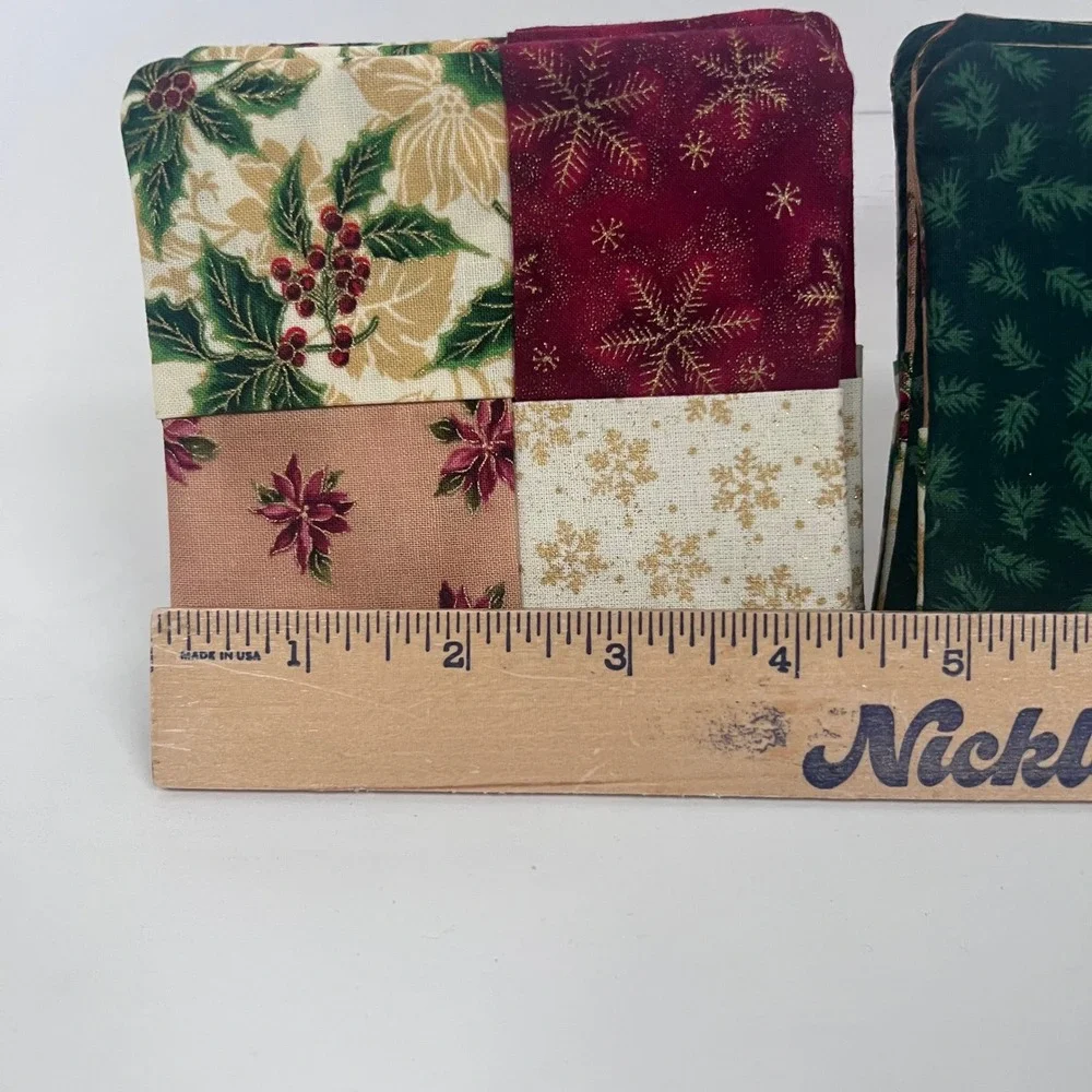 Handmade Christmas Patchwork Coasters Set of‎ 4 Poinsettia Holly Snowflake